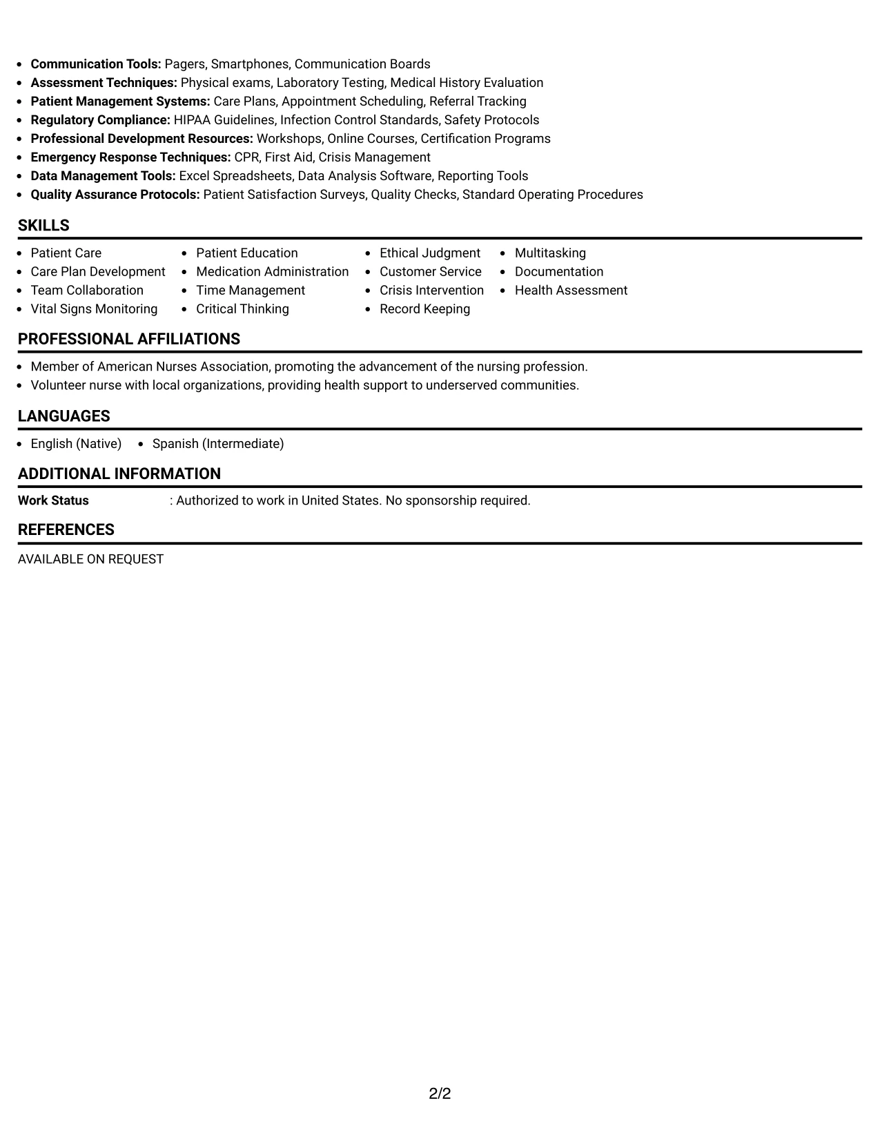 Resume Example Page 2