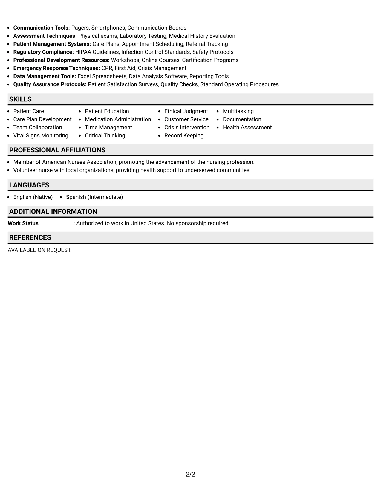 Resume Example Page 2