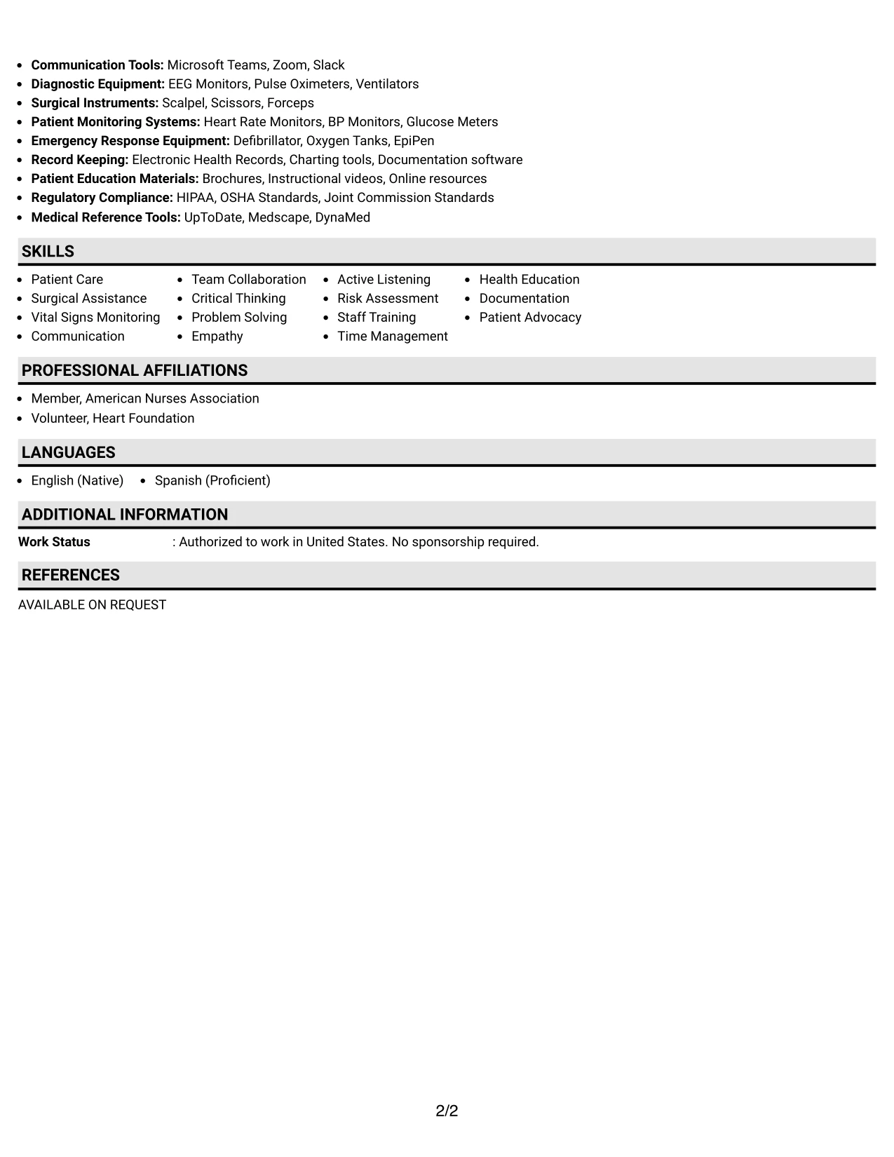 Resume Example Page 2