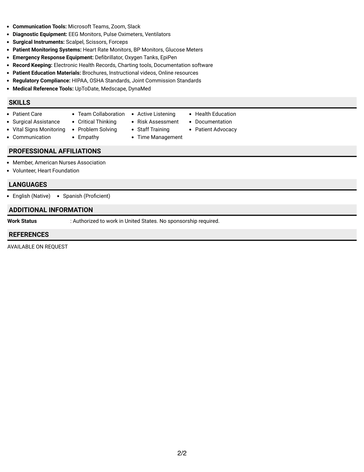 Resume Example Page 2