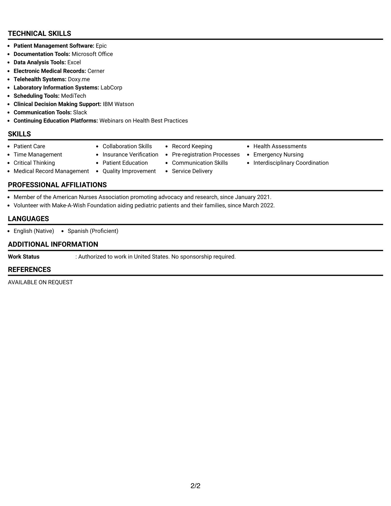 Resume Example Page 2