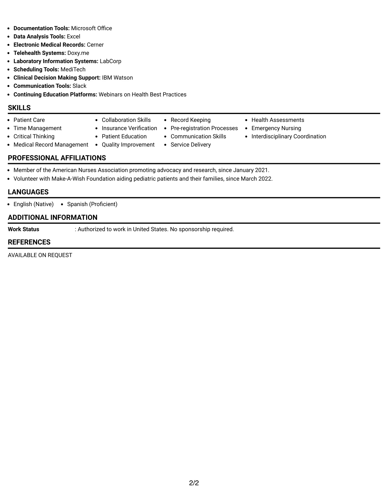 Resume Example Page 2