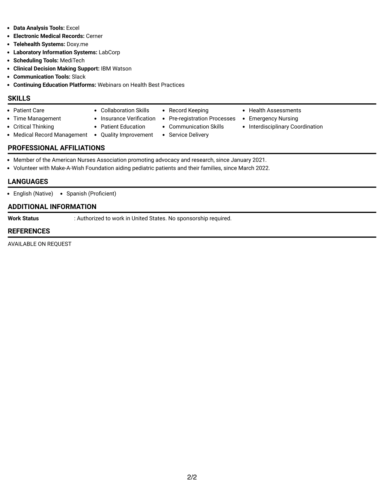 Resume Example Page 2