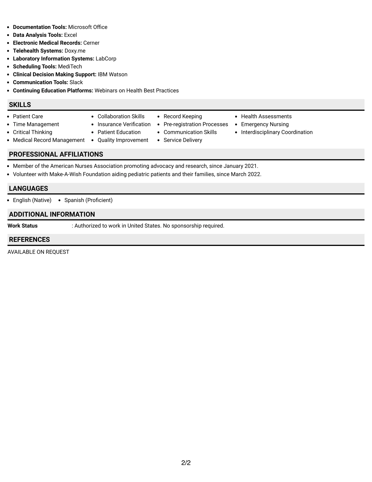 Resume Example Page 2