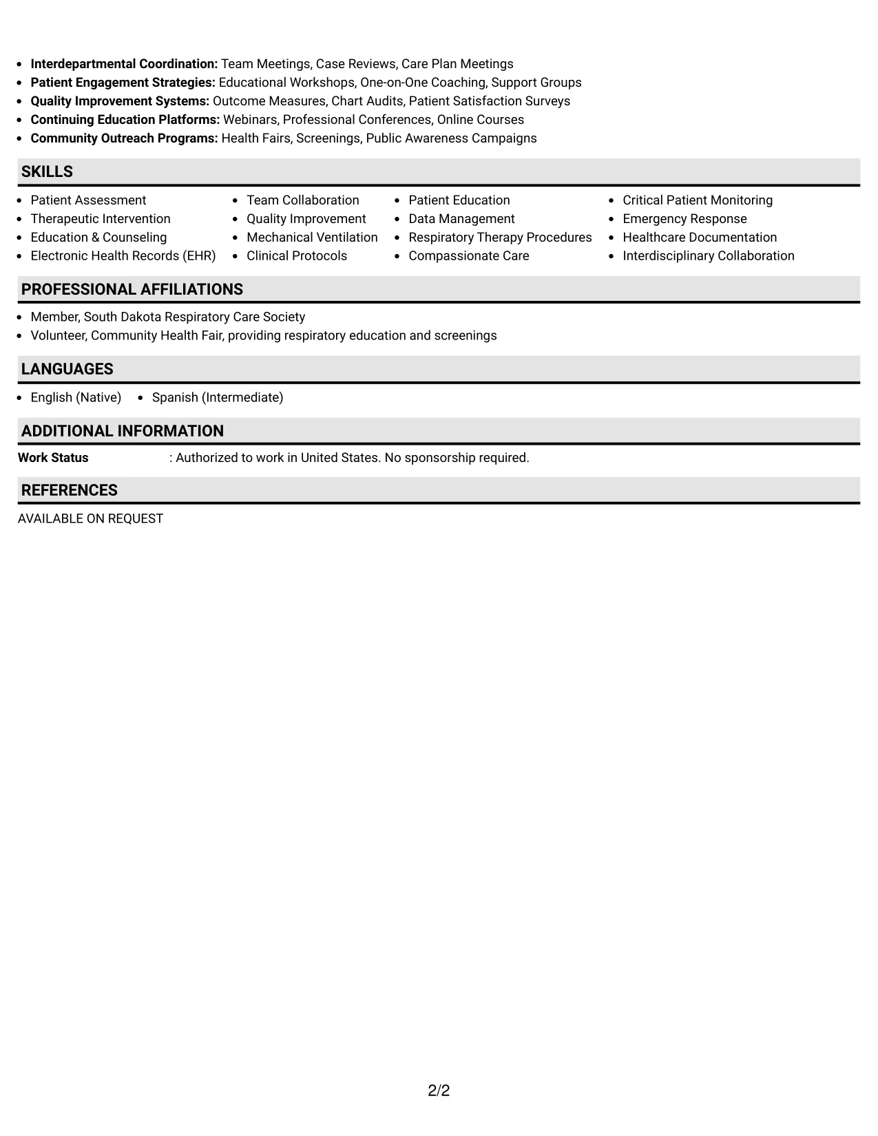 Resume Example Page 2
