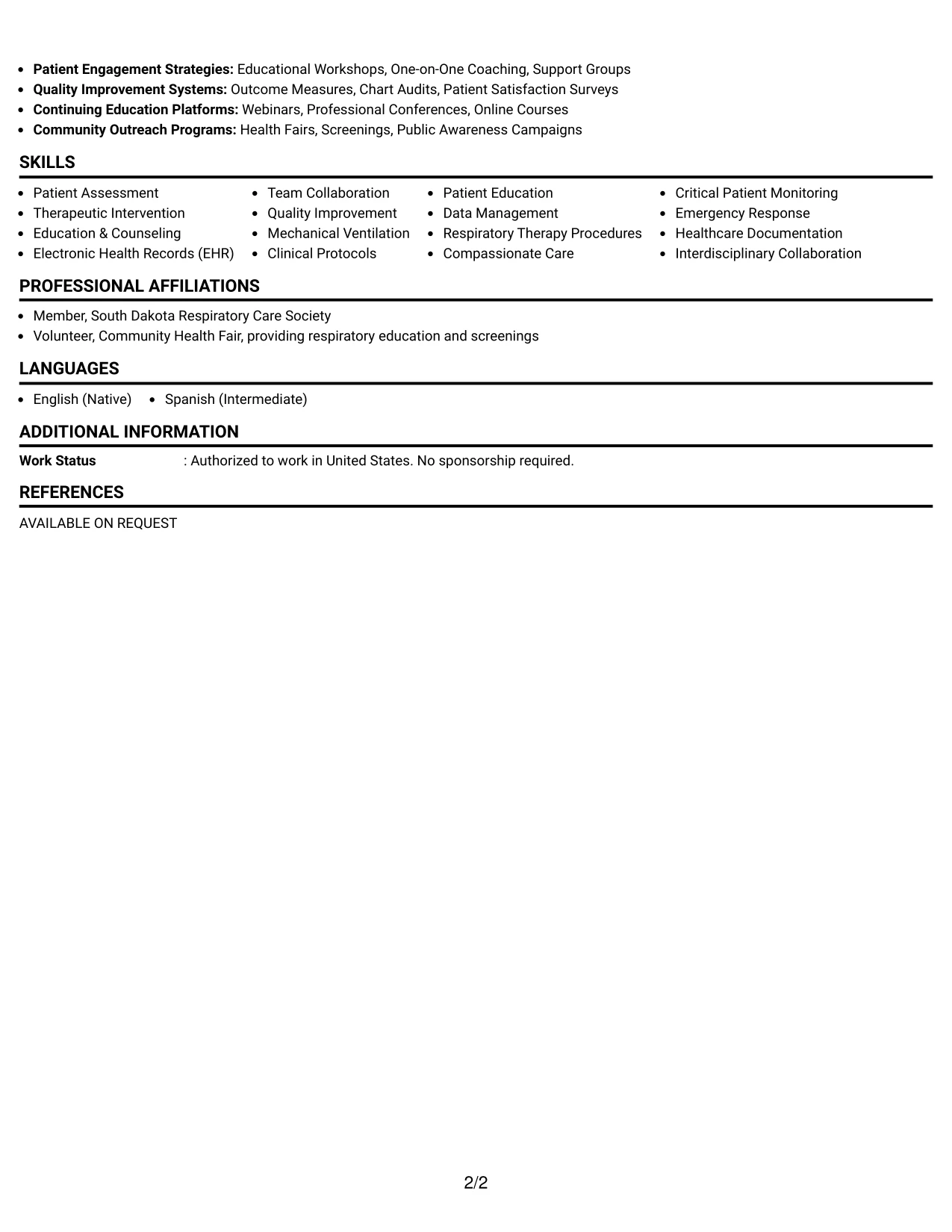 Resume Example Page 2