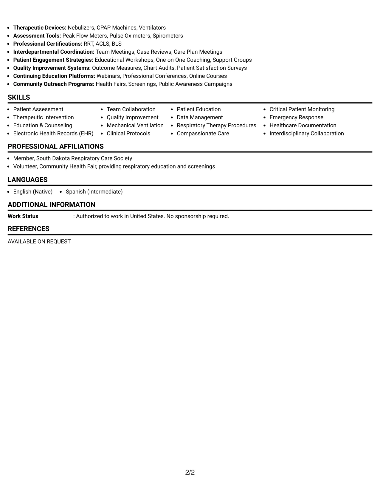 Resume Example Page 2