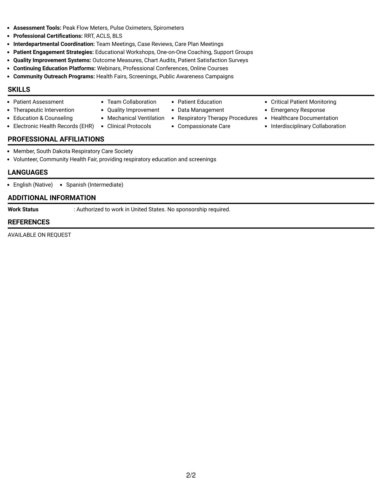 Resume Example Page 2
