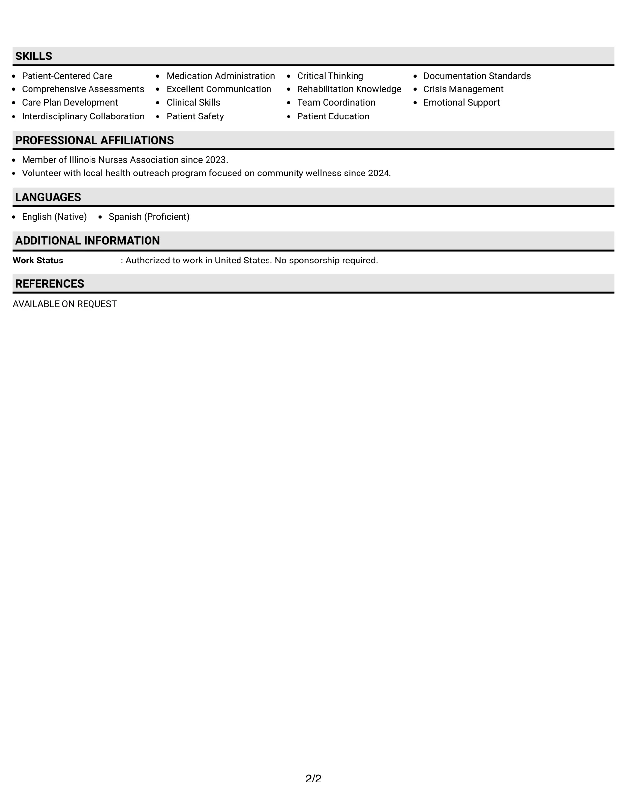 Resume Example Page 2