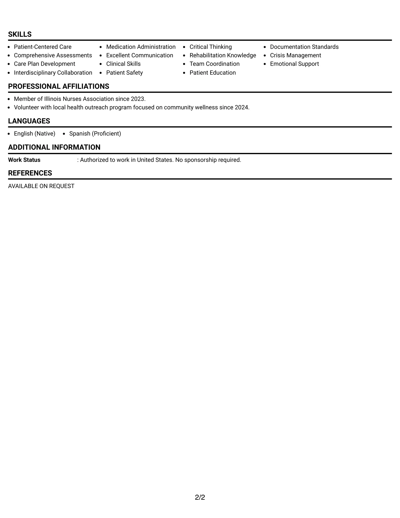 Resume Example Page 2