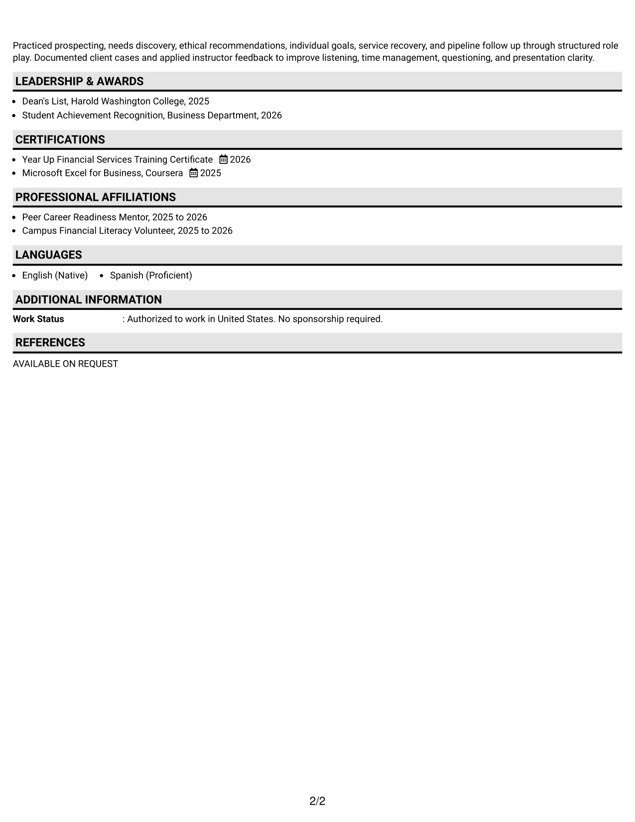 Resume Example Page 2