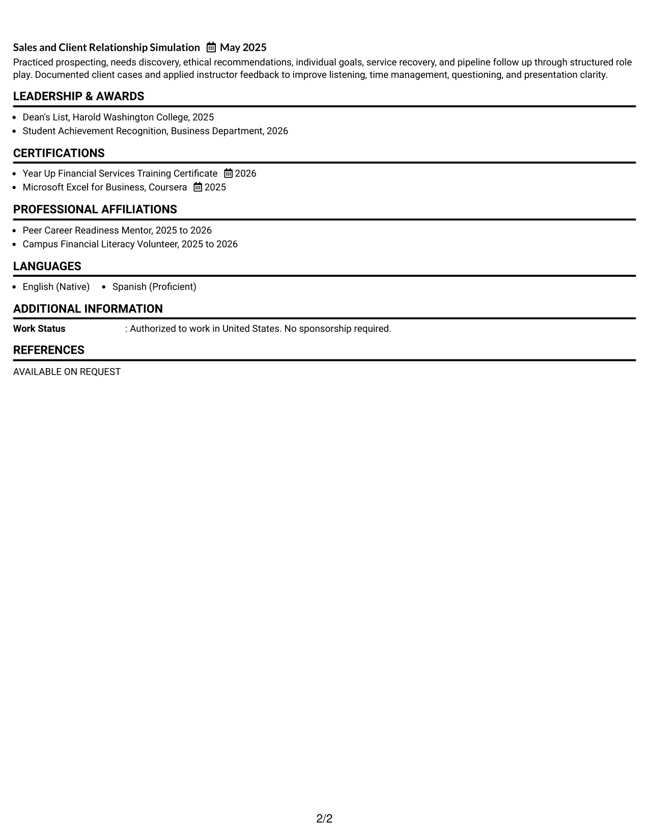 Resume Example Page 2