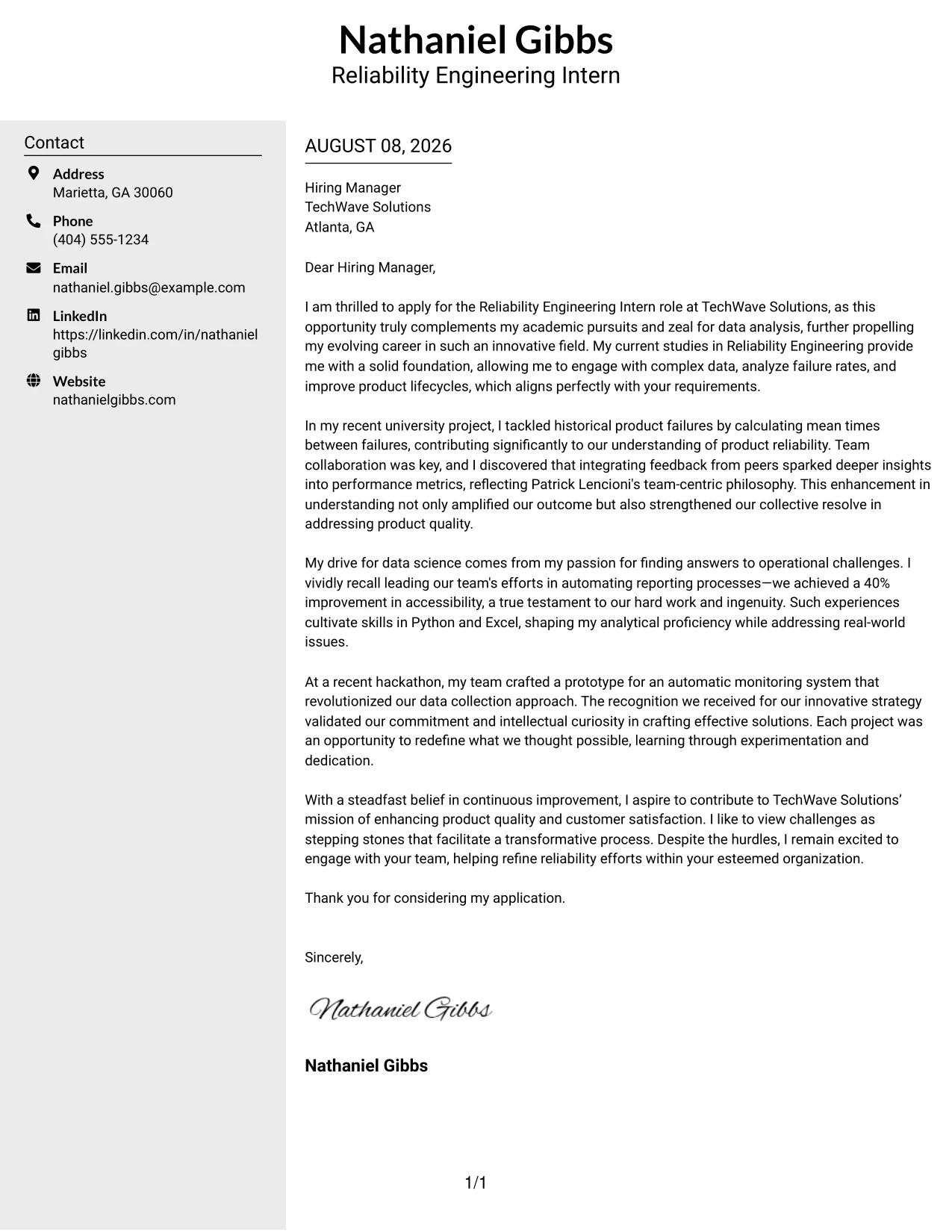 Resume Example Page 1