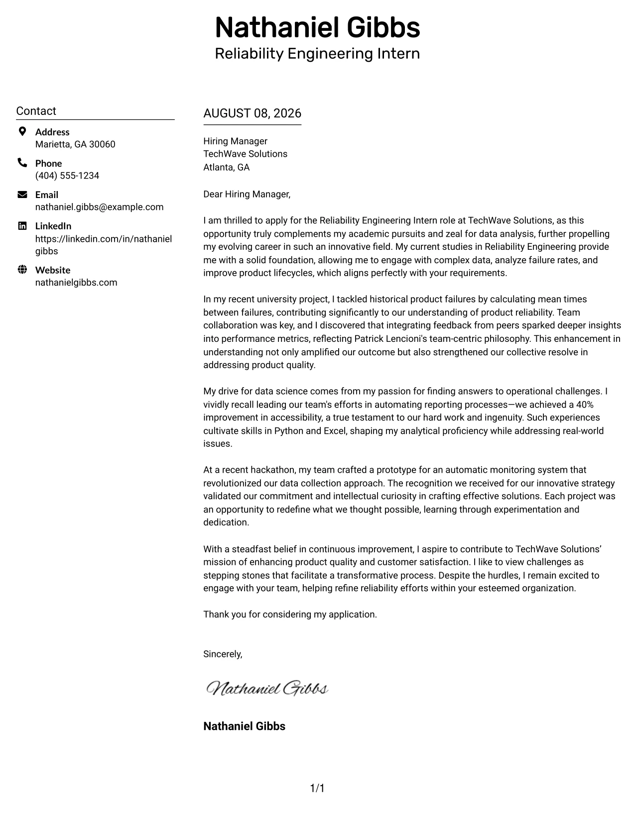 Resume Example Page 1
