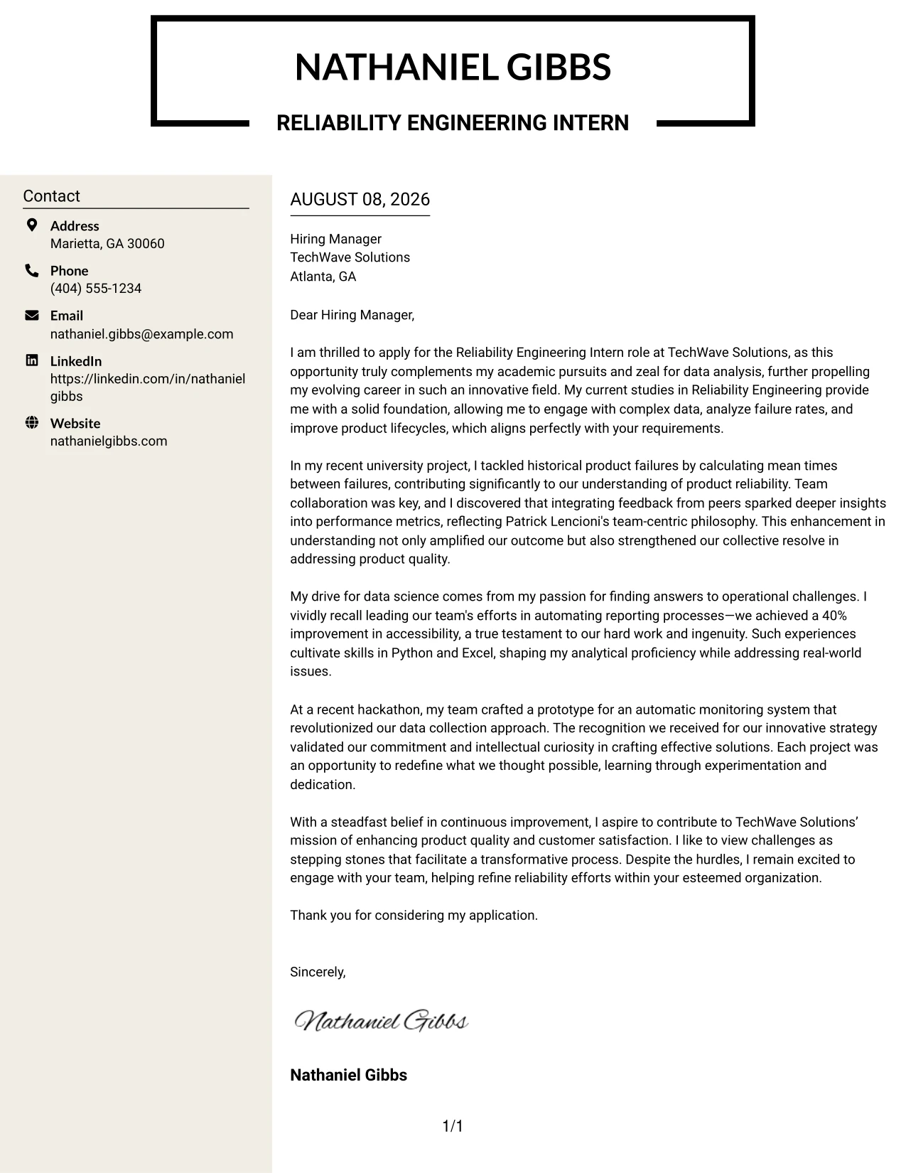 Resume Example Page 1