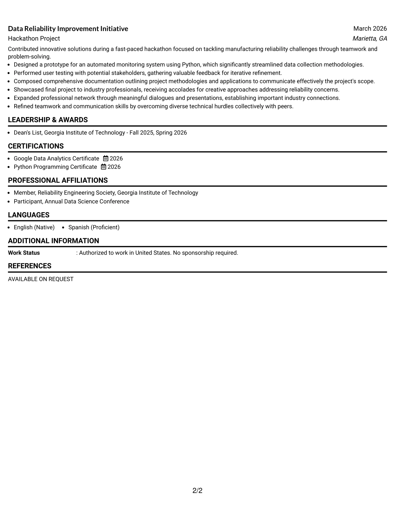 Resume Example Page 2