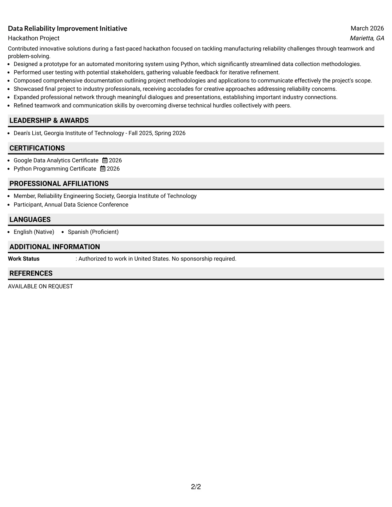 Resume Example Page 2