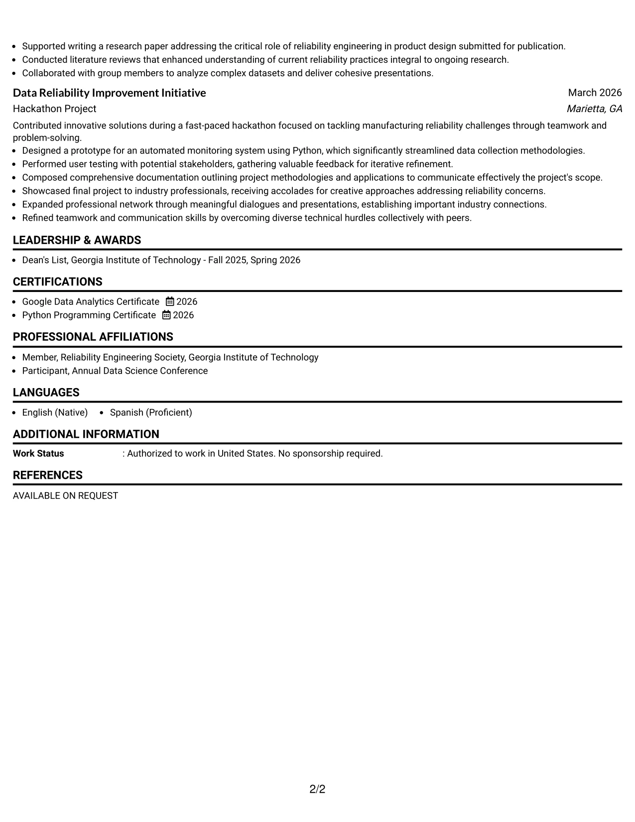 Resume Example Page 2