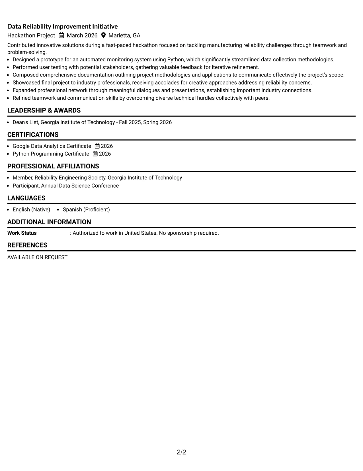 Resume Example Page 2