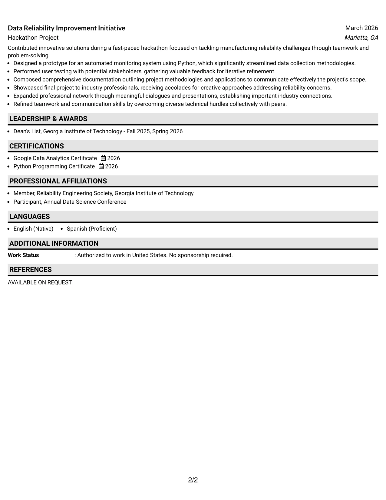 Resume Example Page 2