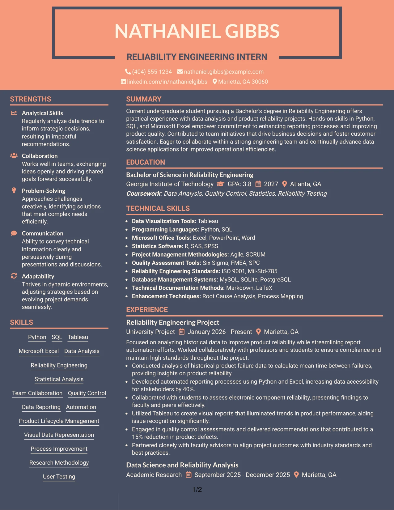Resume Example Page 1
