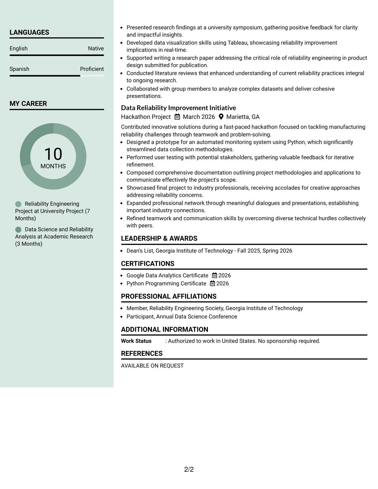 Resume Example Page 2