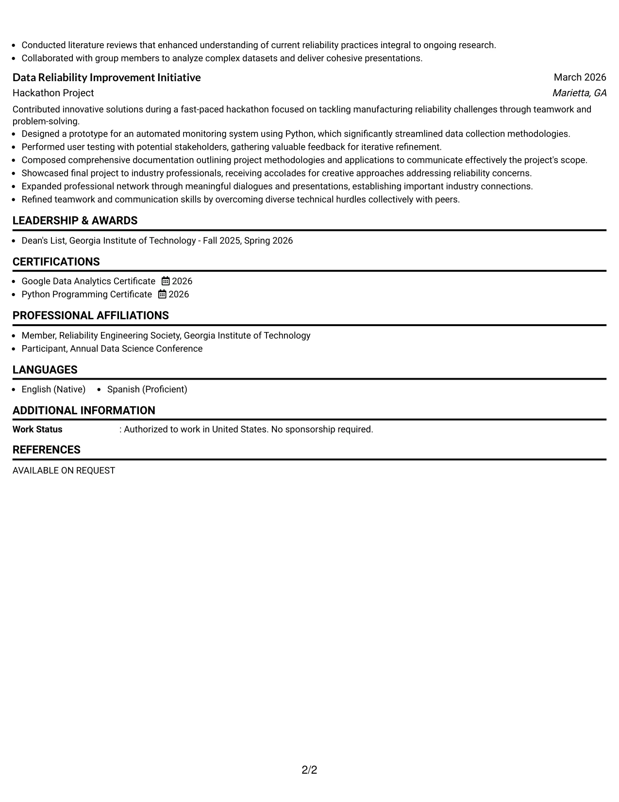 Resume Example Page 2