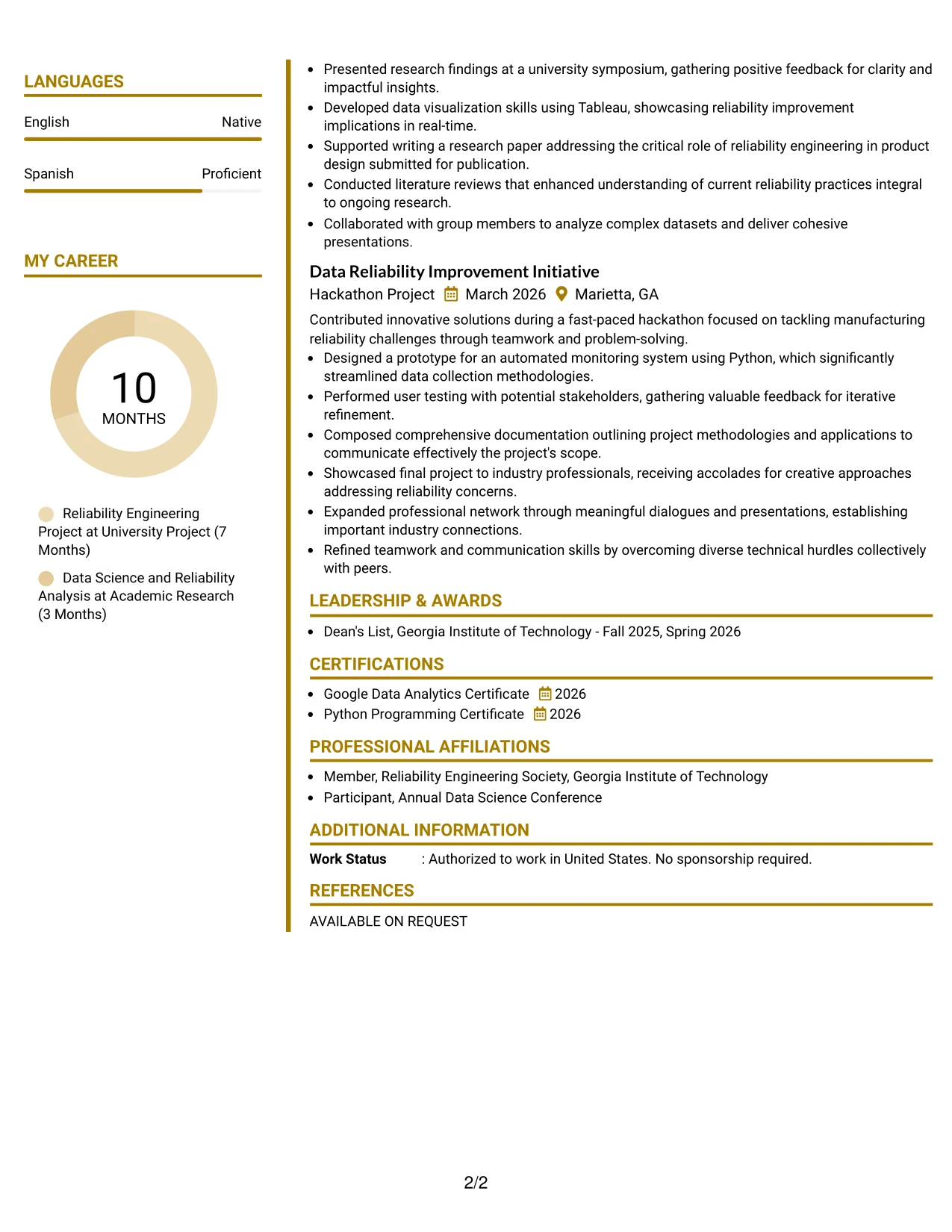 Resume Example Page 2