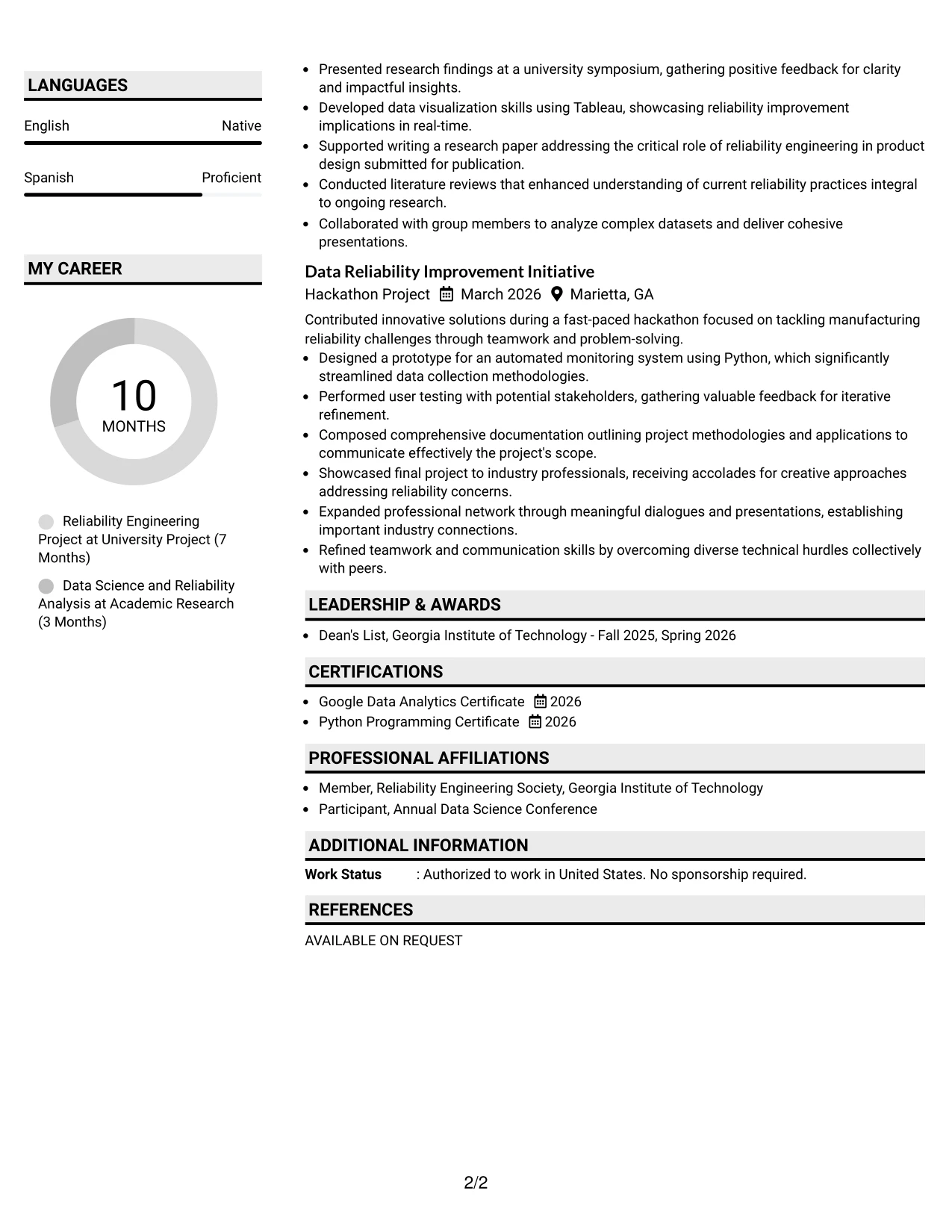 Resume Example Page 2