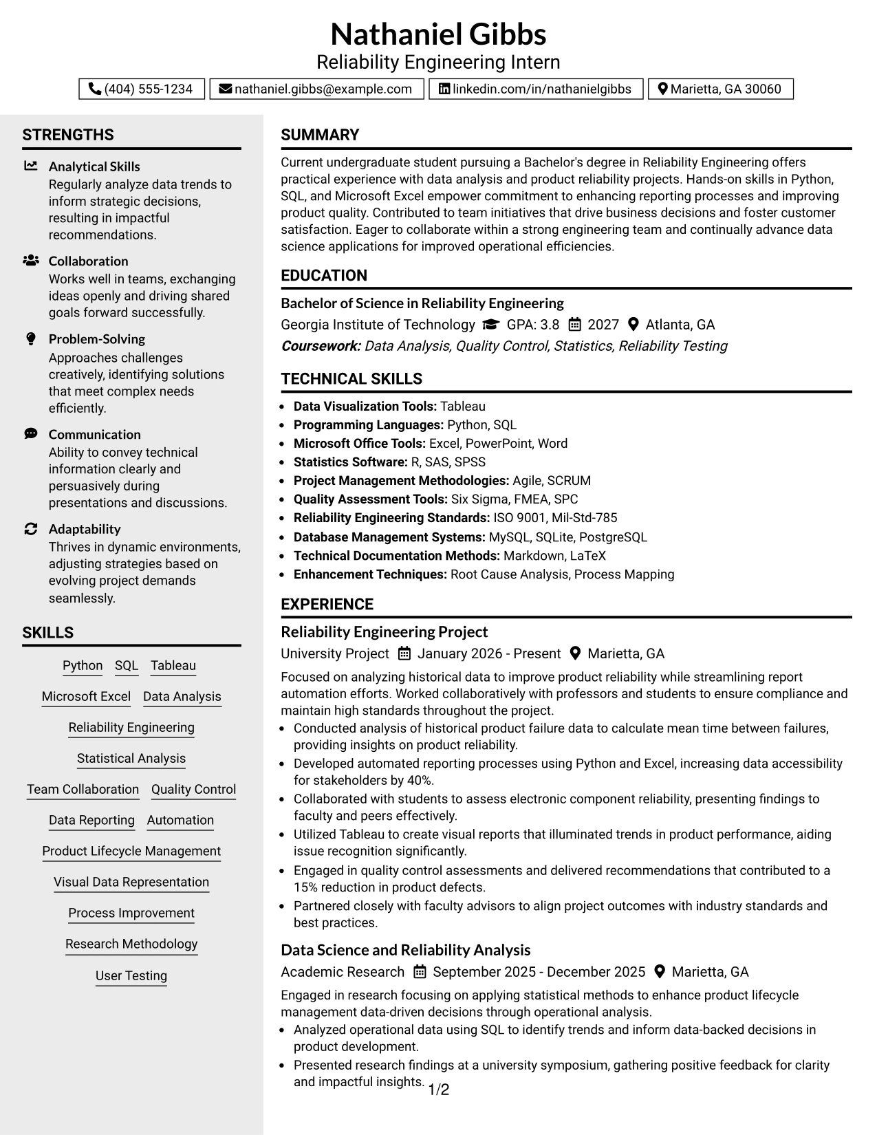 Resume Example Page 1