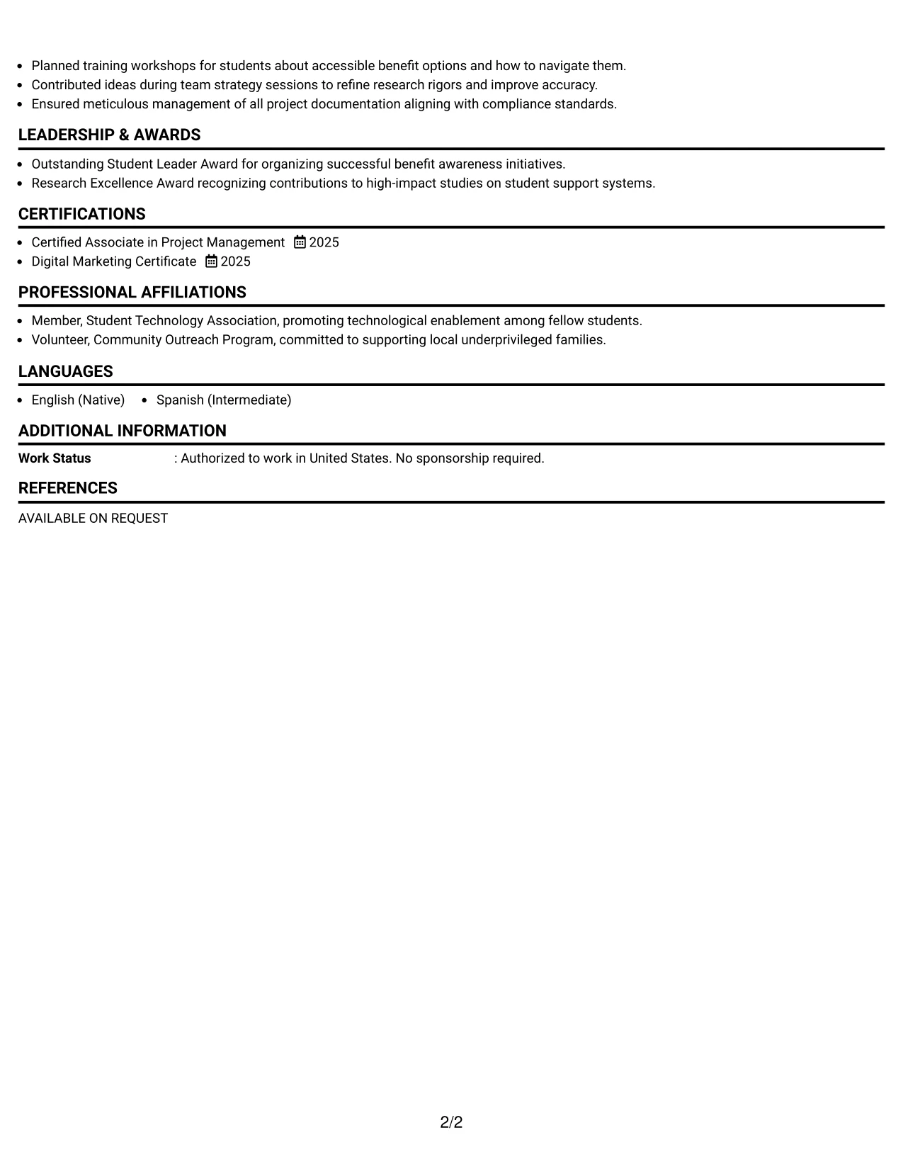 Resume Example Page 2