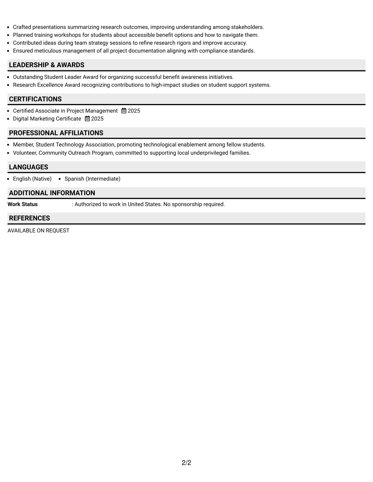 Resume Example Page 2