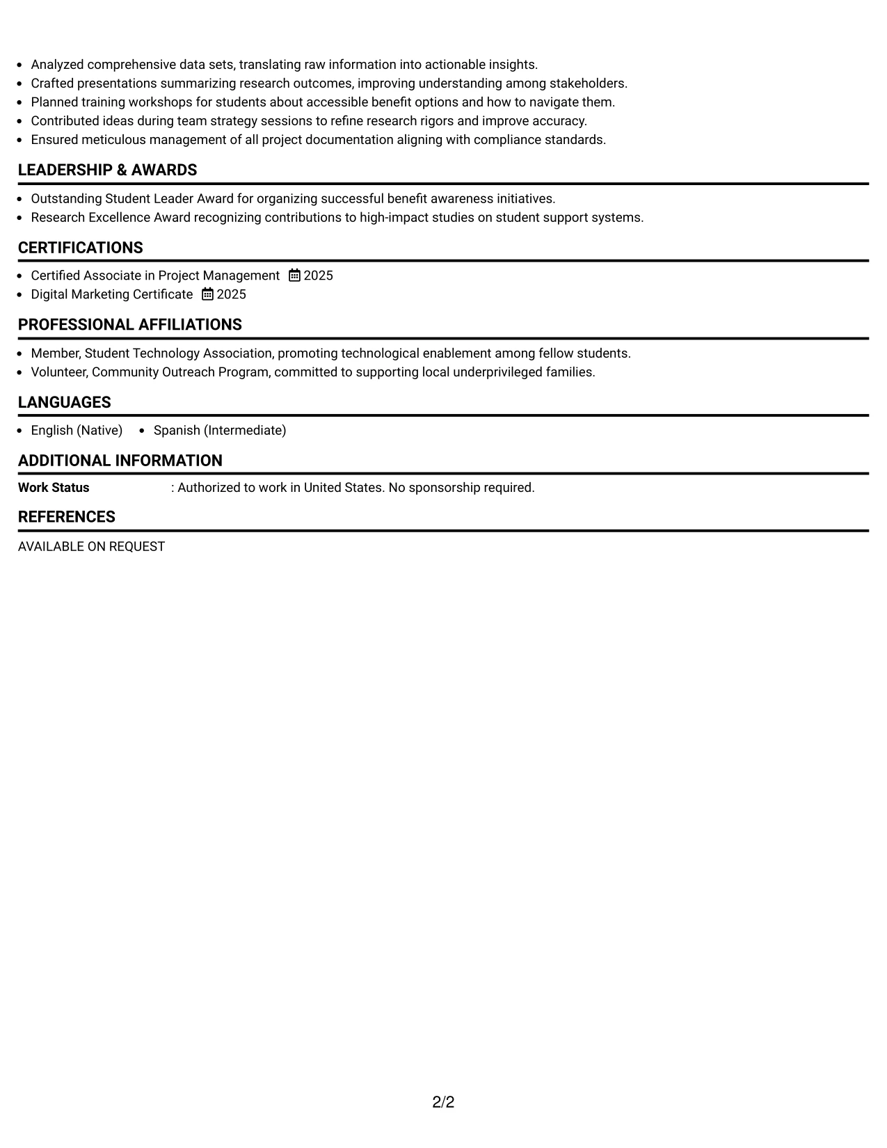 Resume Example Page 2