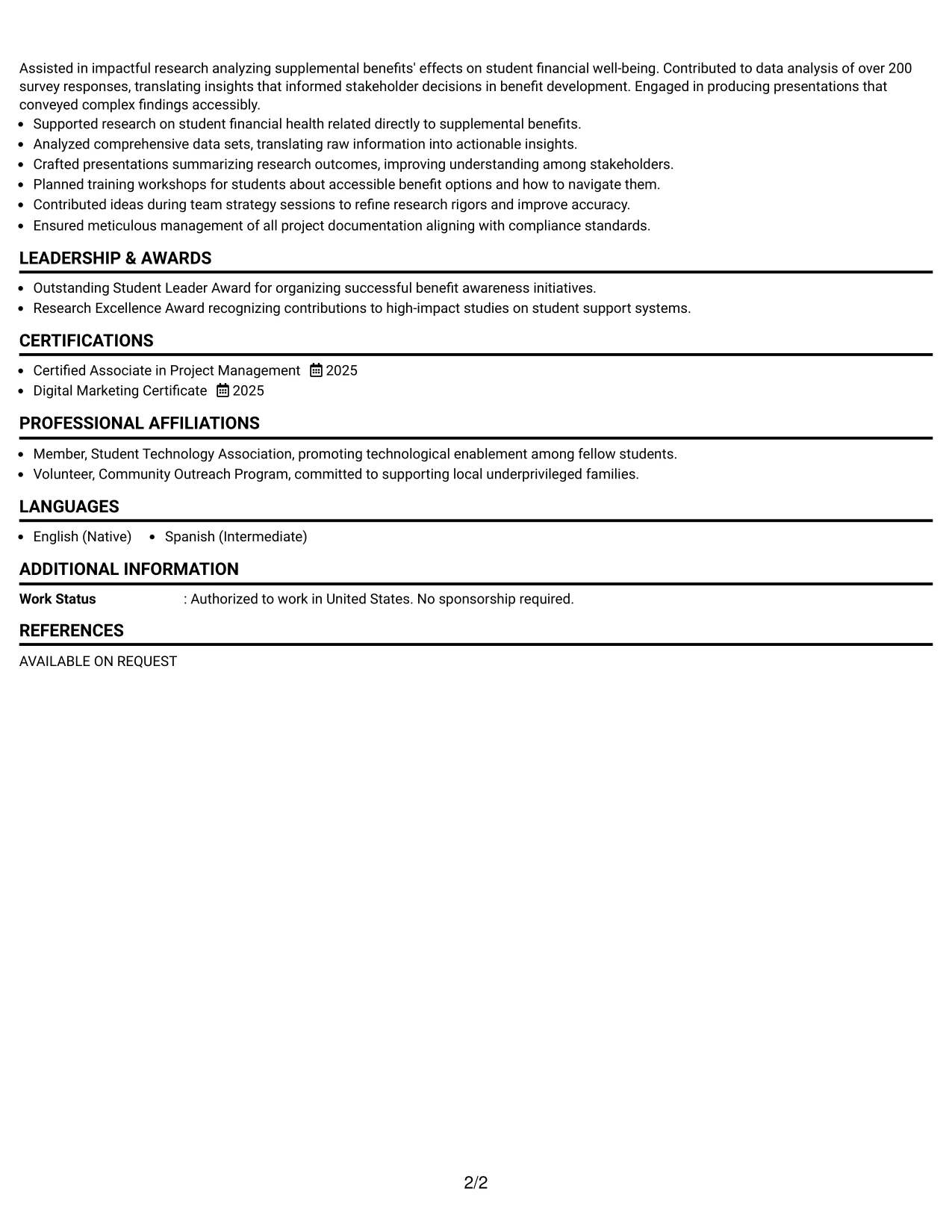 Resume Example Page 2