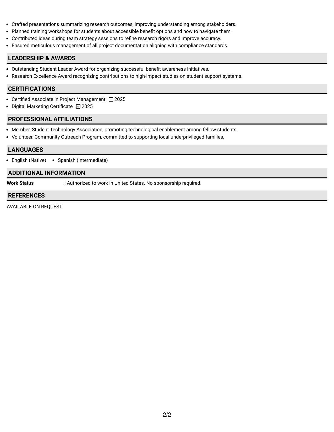 Resume Example Page 2