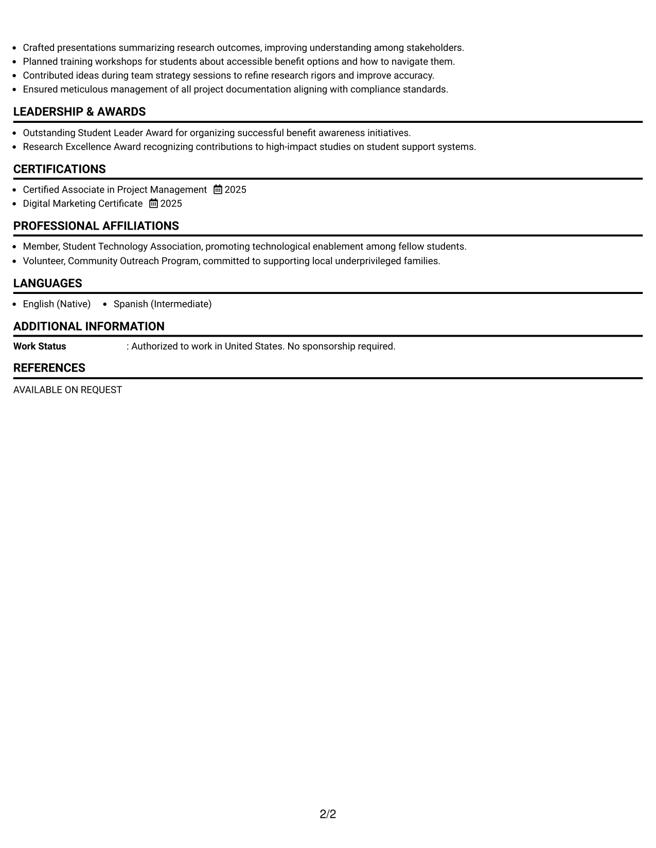 Resume Example Page 2