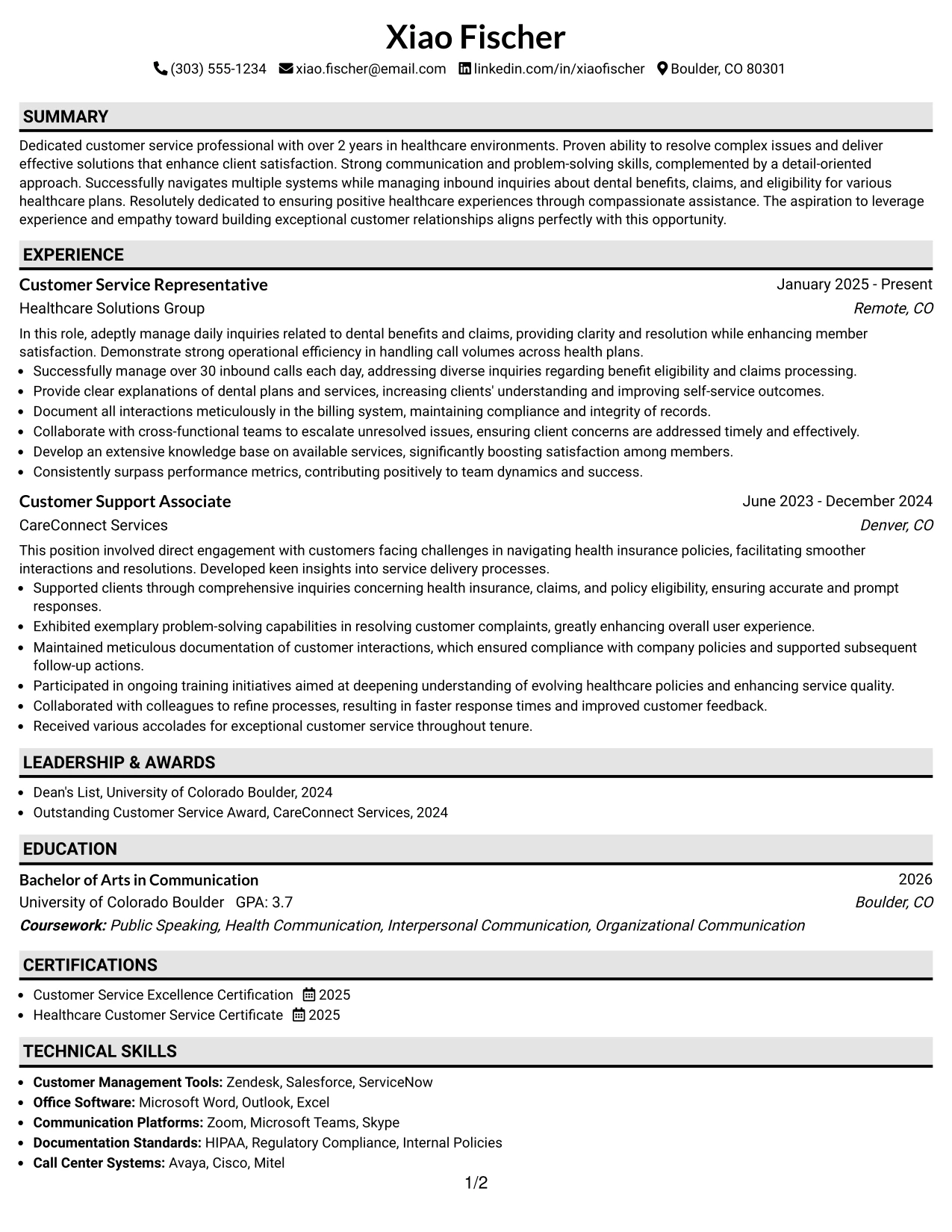 Resume Example Page 1