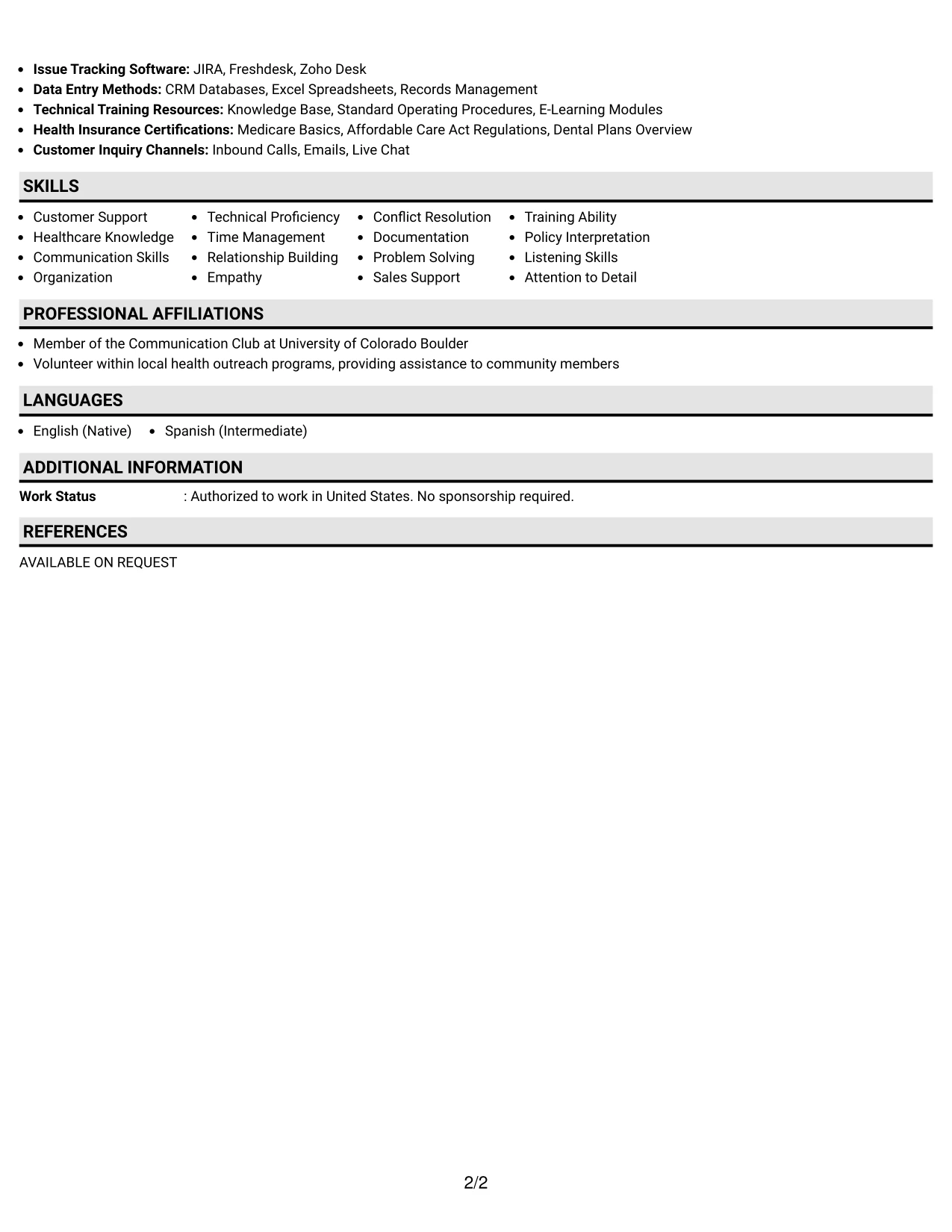 Resume Example Page 2