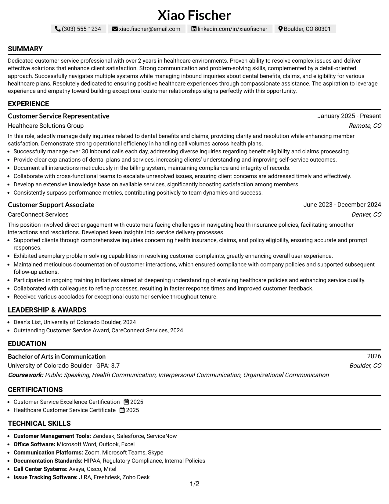 Resume Example Page 1