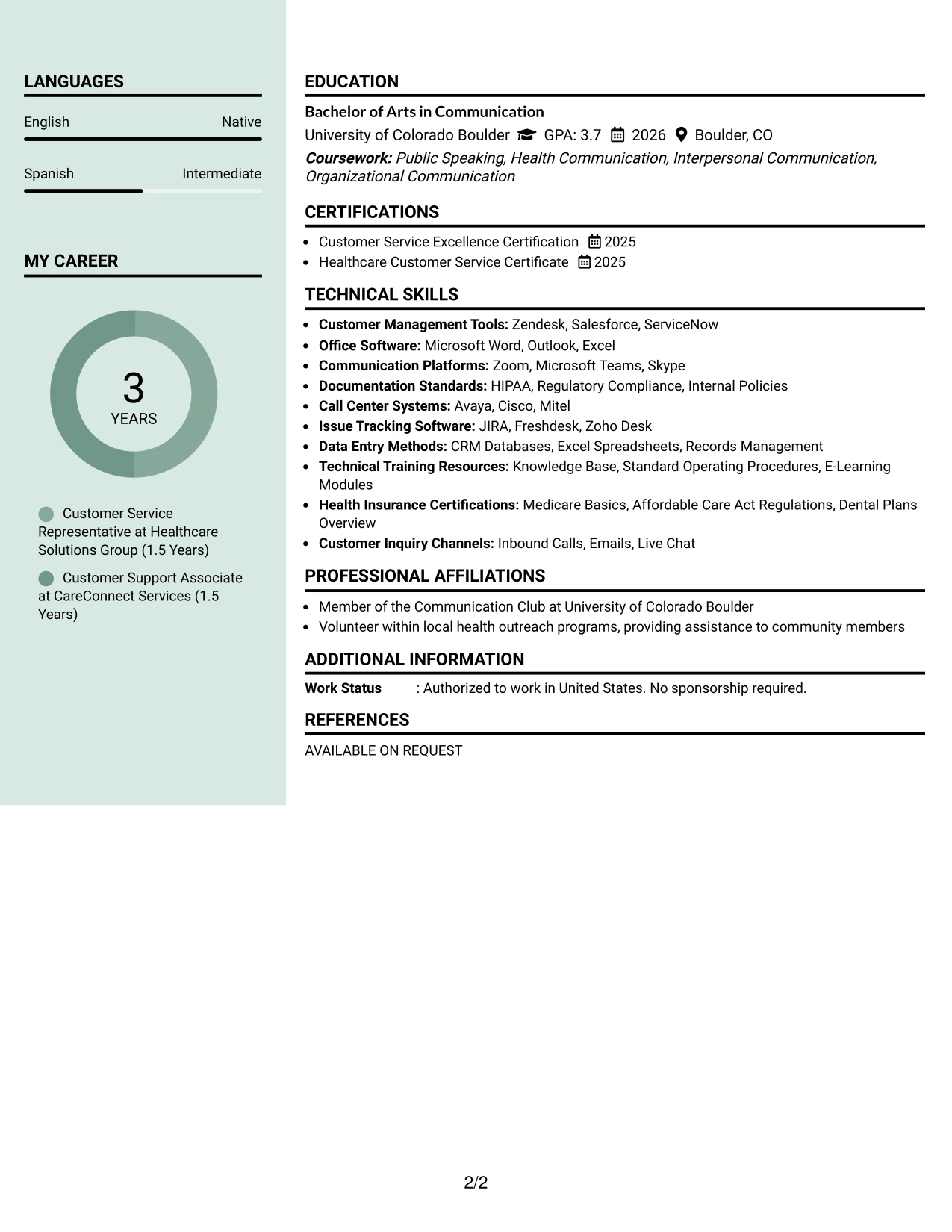 Resume Example Page 2