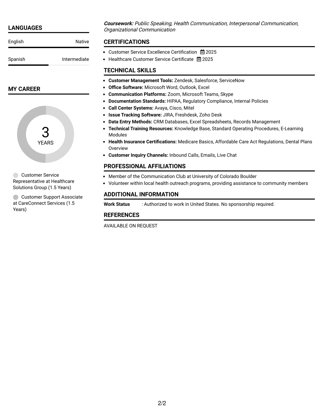 Resume Example Page 2