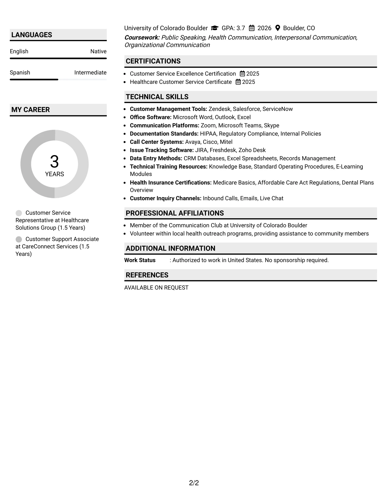 Resume Example Page 2