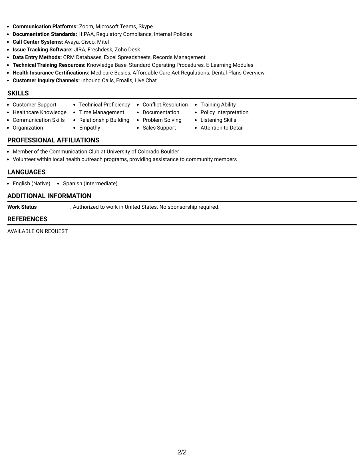 Resume Example Page 2