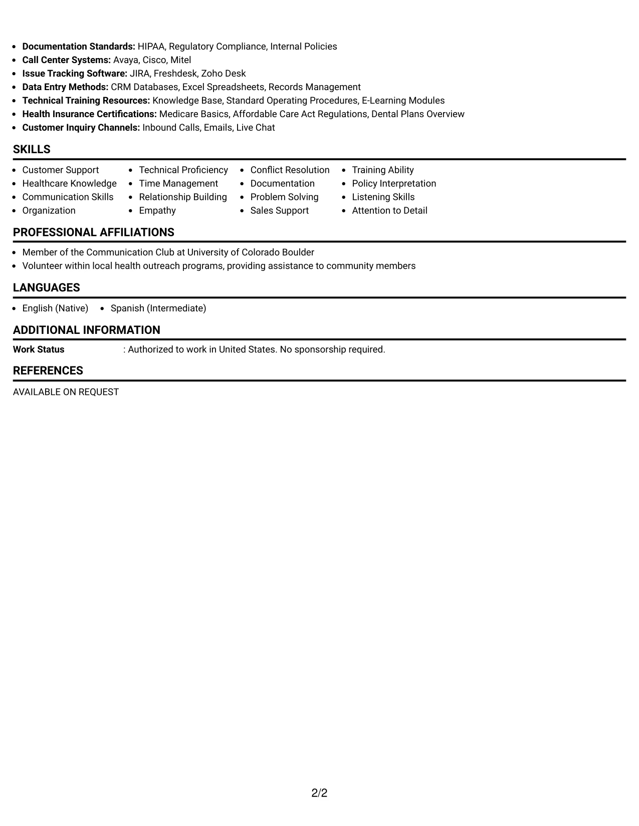 Resume Example Page 2
