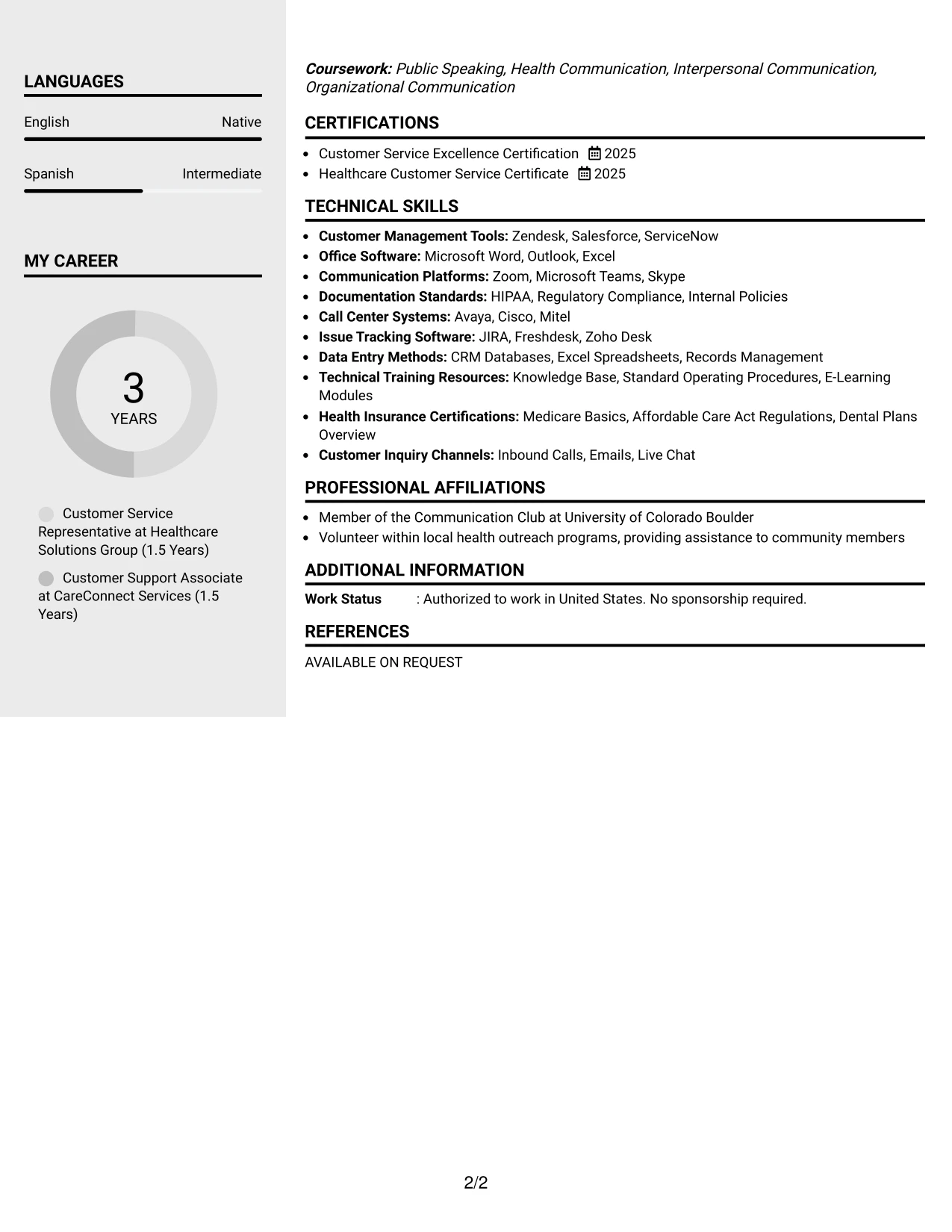 Resume Example Page 2