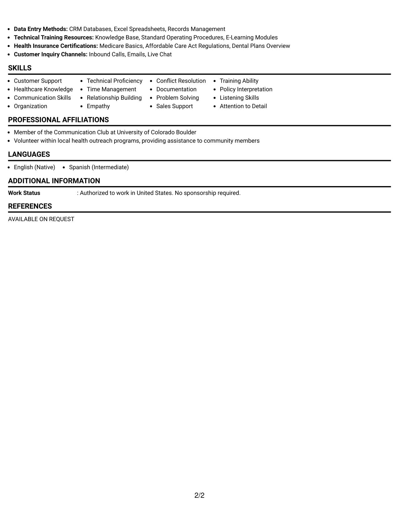 Resume Example Page 2