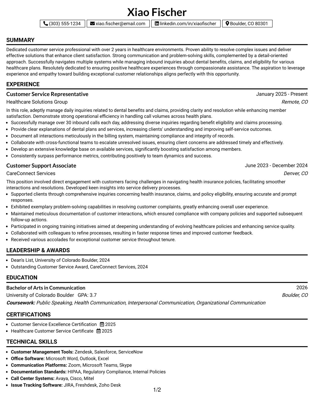 Resume Example Page 1
