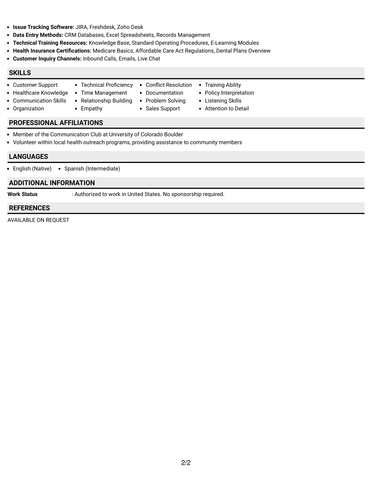 Resume Example Page 2