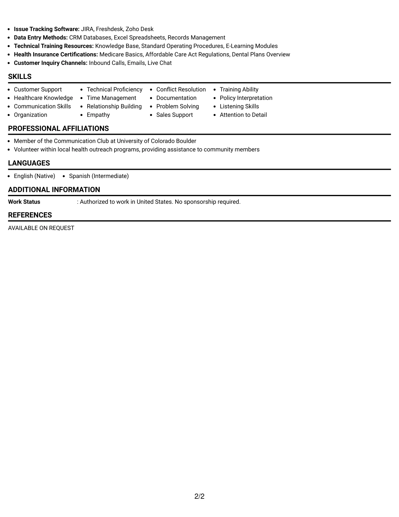 Resume Example Page 2