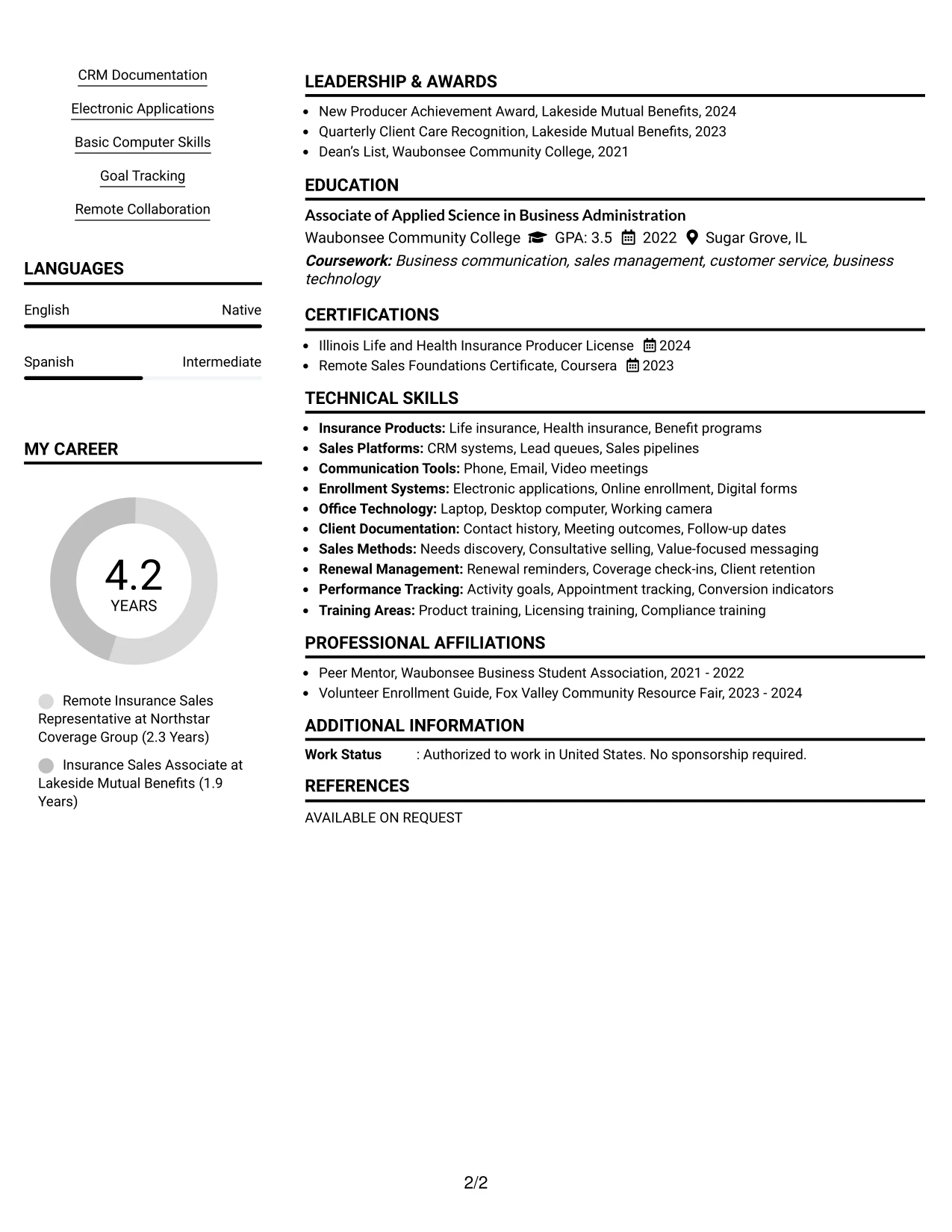 Resume Example Page 2
